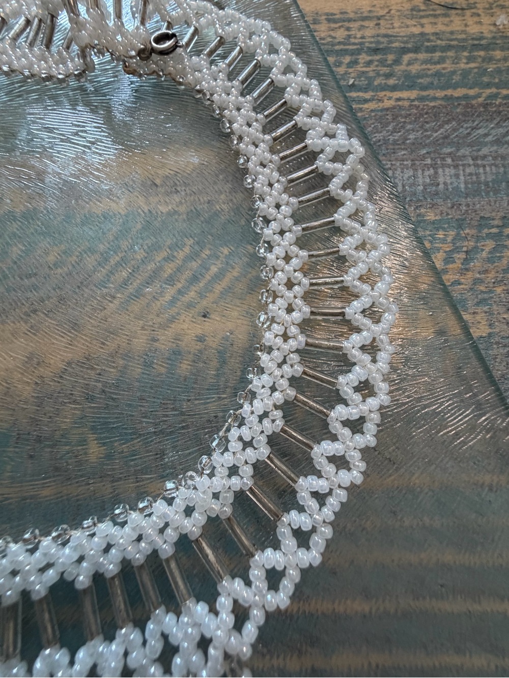 Mermaidcore White & Silver Beaded Coral Branch Fringe Statement Bib Necklace - Picture 5 of 7